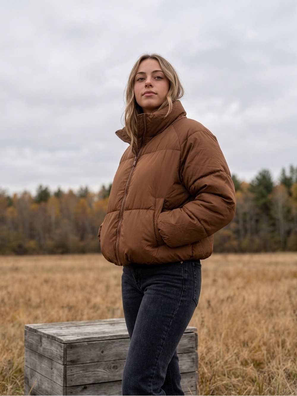 NEW Outerwear Women's Brown Short Puffer Jacket - Lightweight Warmth Sz S